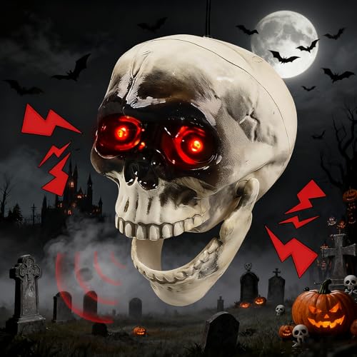 Pipihome Halloween Deko Animatronic Sprechender Totenkopf mit...
