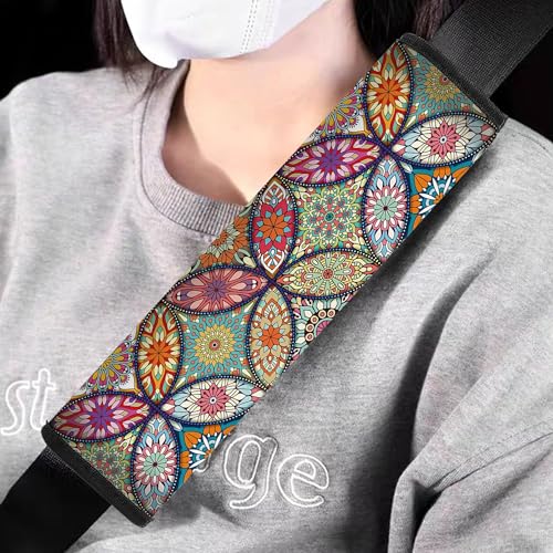 Image of Car Seat Belt Pad Cover, 4-Pack Soft Car Safety Seat Belt Strap Shoulder Pad for Adults and Children, Suitable for Car Seat Belt, Backpack, Shoulder Bag(Pretty Mandala)