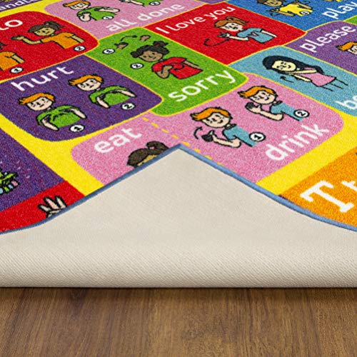Kc Cubs Abc Alphabet Asl Sign Language Educational Learning & Fun Game Play Area Non Slip Boy & Girl Kids Rug Carpet For Children Bedroom, Toddler Classroom & Baby Playroom Mat, 5' 3" X 6' 6" #TOP3