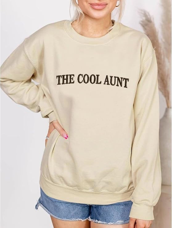 Aunt Sweatshirts For Women Auntie Sweatshirt The Cool Aunt Sweater Auntie Gifts Sweaters Embroidered Crewneck Tops - Image 2
