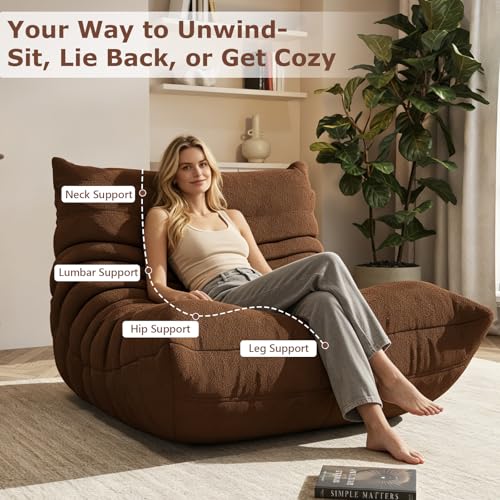 Image of Giant Bean Bag Chair for Adults,Comfy Single Floor Fireside Chair with Memory Foam,Cozy Accent Sofa Couch Boneless Chaise Loungefor Small Room Living Room Bedroom Gaming Room(Coffee, Single)