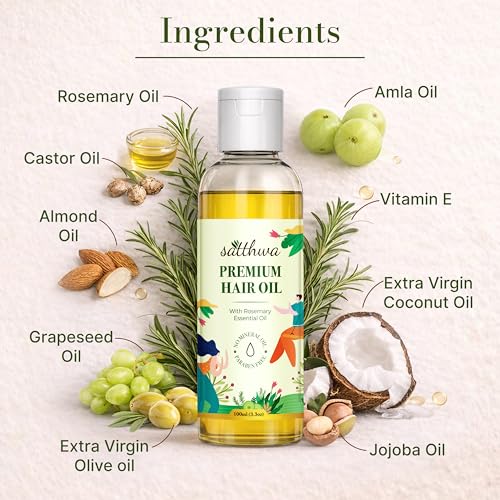 Image of Satthwa Premium Rosemary Hair Oil | Botanical Oil | Lightweight, Non-Greasy | for Daily Hair Care Rituals | 100 mlx2 | 3.3ozx2