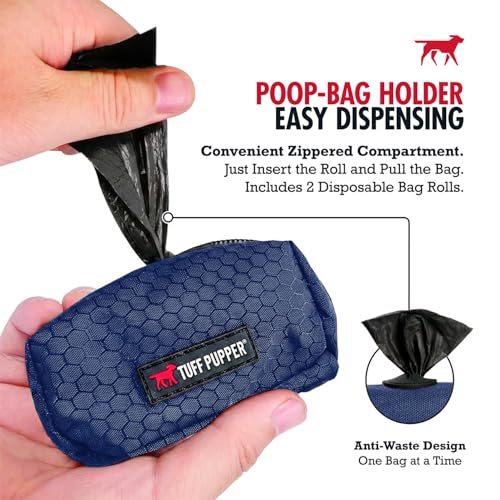 Image of Tuff Pupper Dog Poop Bag Holder | Works with Any Dog Leash | Zippered Waste Bag Dispenser | Waterproof with Rust-Proof Clip | Convenient Lightweight Design | Includes 2 Rolls of Leak-Proof Bags