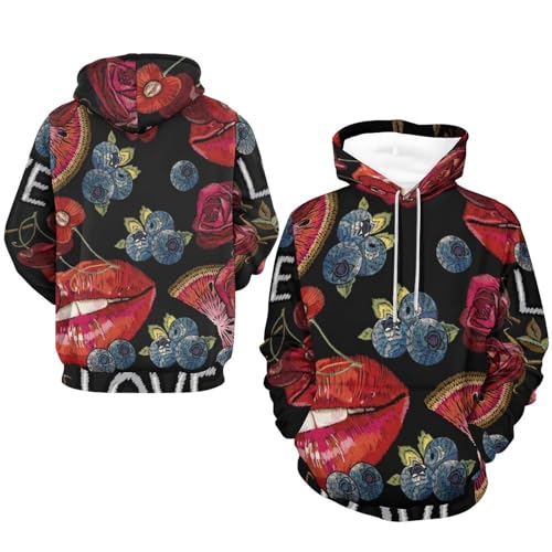 Pull lèvres rouges en fleur UMENG sweat mixte avec capuche protectrice