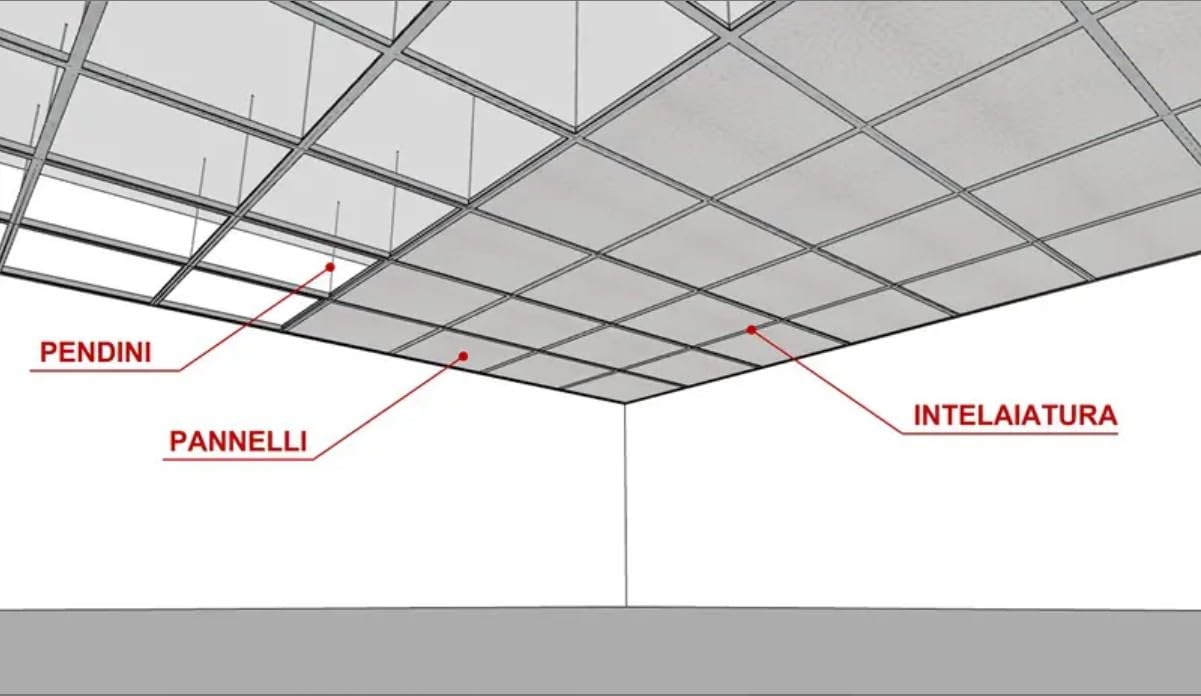 Futurazeta® -Controsoffitto Modulare Pannelli 60x60 cm a Vista, Fonoassorbenti 20 mm, Confezione di 24 Pannelli Copertura 8,64 mq per Uffici, Negozi e Locali