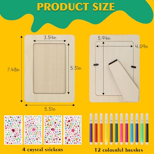 10 Stück Bilderrahmen Holz Set Kinder Bilderrahmen Bastelsets 14 x19 cm Bastelset DIY Bastelset mit 4 Sorten Glitzersteinen für DIY Holzfarbe Geschenke Dekoration Kinderbilderrahmen zum Bemalen (A)