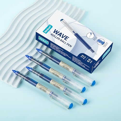 Image of Kinbor WAVE Roller Ball Pens - 0.5mm Fine Point, Blue, Pack of 5 - Smooth Writing Pens with Visible-Ink Window, Quick-Drying, Smudge-Free Gel-Ink Pens for Office, School, and Journaling