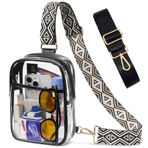 Image of 3 Pockets Clear Bag for Stadium Events with 2 Long Straps Sling Backpack Fanny Pack Concert Crossbody Purses for Women