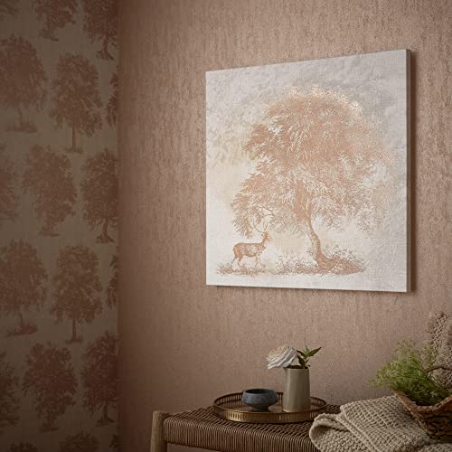 Art for the Home Enchanted Woodland Metallic Printed Canvas - Natural Wall Art - Full Metallic Tree & Stag Design - Feature Design - Cover for Small Cracks and Imperfections
