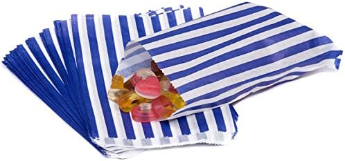 The Paper Bag Company Candy Stripe Paper Bags, 5 x 7 Inches - Blue, Pack of 100