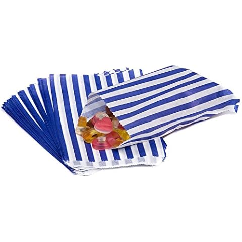The Paper Bag Company Candy Stripe Paper Bags, 5 x 7 Inches - Blue, Pack of 100 Cover