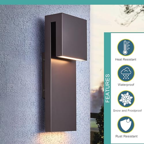 Image of Tarentlight Modern Outdoor Indoor Integrated LED Wall Sconce, 2-Light Total 17W,Bronze Finish,1600 Lumens,3000 Kelvin,90 CRI, Dimmable,Input 120-277V,Weatherproof for Global Front Porch Decor Use.