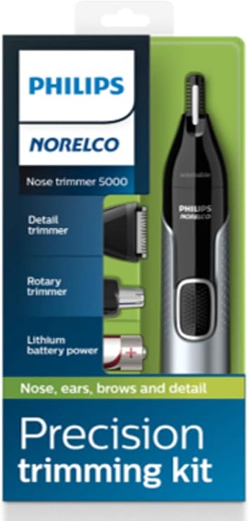 Philips Norelco Nose Trimmer 5000, For Nose, Ears, Eyebrows, Black and Silver, NT5600/42