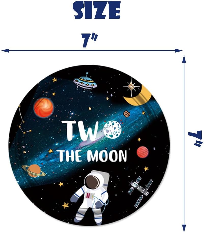 60 Pcs Moon Birthday Decorations - Tableware, Outer Space Paper Plates, Napkins, Cups for Galaxy Astronaut/Robot UFO Baby Boys 2nd Birthday Party Supplies