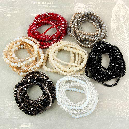 Riah Fashion Bohemian Multi-Layer Beaded Stacking Statement Bracelets - Versatile Stretch Strand Sparkly Crystal Beads Wrap Slip-On Cuff Bangle Set thumb #4