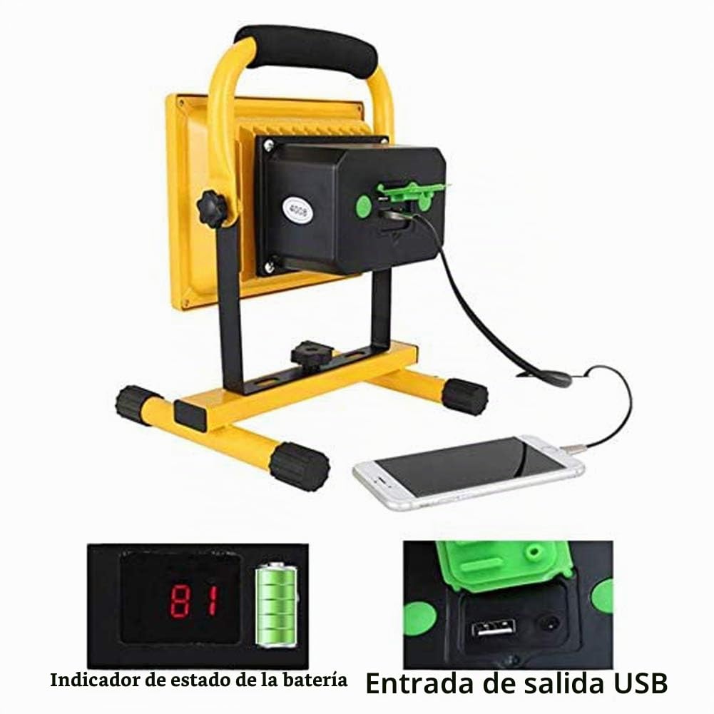 Foco LED Recargable 500W 9000LM, Reflector LED Portátil para Trabajo Exterior, Luz de Inundación con Batería 15600mAh, 6 Modos de Brillo Ajustables, Carga USB, IP66 Impermeable para Camping, Taller