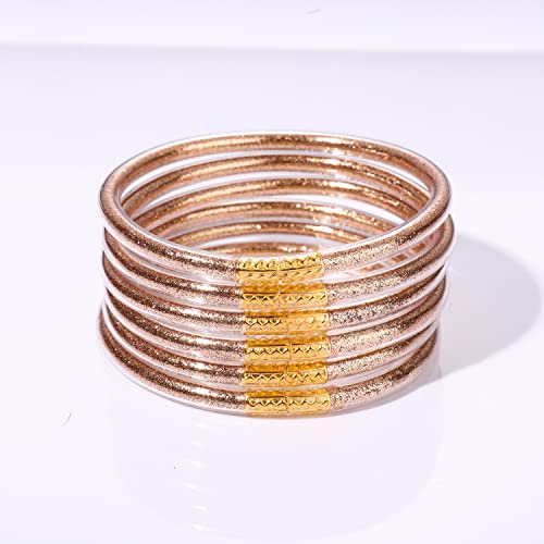 FAERLIIRY Glitter Jelly Bangles Bracelets Gold Bangle Bracelets for Women Men Stack Layer Bracelets Waterproof Sparkly Bowknot Bangles Summer Beach Jewelry (Rose Gold) by FAERLIIRY - Used condition - Image 5