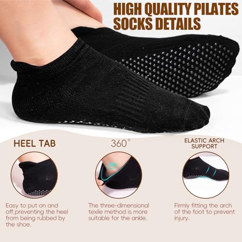 Non Slip Grip Socks 3 Pairs Yoga Socks Unisex for Pilates,Hospital,Ankle,Barre Anti Skid Socks for Women and Men(Black)2