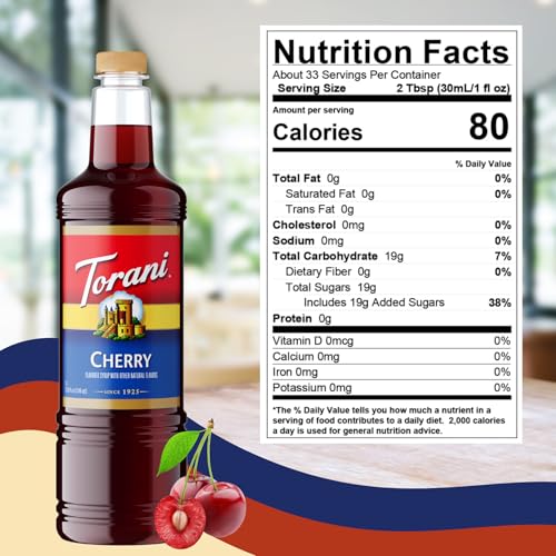 Image of Torani Cherry Syrup 1L with Pump - Lattes, Cocktails & Lemonades