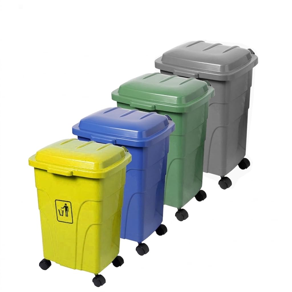Cubo de Basura con Ruedas Auren 70L, Papelera de Reciclaje Grande con 4 Ruedas Giratorias, Contenedor de Plástico Resistente para Hostelería, Restaurantes y Terrazas, 45x44x68 cm (Gris)