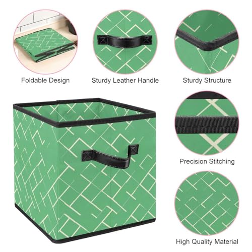 Boîte de rangement pliable verte cube géométrique avec poignées en cuir pour placard - 5