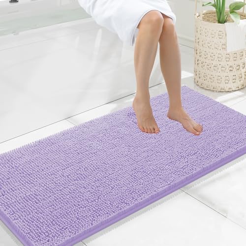 Smiry Luxury Chenille Bathroom Rugs 47x20, Extra Soft and Absorbent Shaggy Bath Mat, Machine Washable, Non-Slip Plush Carpet Runner for Tub, Shower, and Floor, Home Decor Accessories, Purple