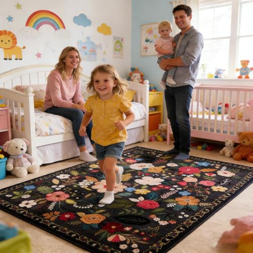 Tapis floral vintage de grande qualité 229 x 160 cm doux et résistant