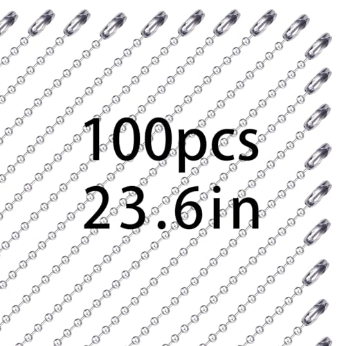 GEKIXUTP 100 pcs Dog Tag Chain Ball Chain Necklace Bulk,Military Dog tag Chain for Men Dog tags Chains,Beaded Chain Necklace Chains for Jewelry Making,Silver Nickel Plated Metal 23.6