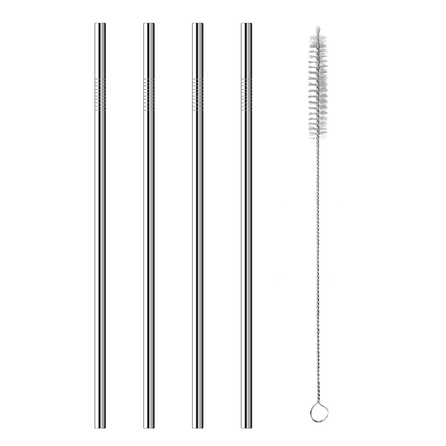 TORMEN Metal Straws Reusable Stainless Steel Drinking Straws Fit All Size Tumblers With 1 Cleaning Brushes (Stainless Steel Straw Straight*4+White Brush*1)