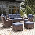 LayinSun 6 Pieces Outdoor Patio Furniture Set, Rattan Wicker Sectional Swivel Rocker Chairs Sets with Ottomans, Swivel Glider Chairs, and Coffee Table