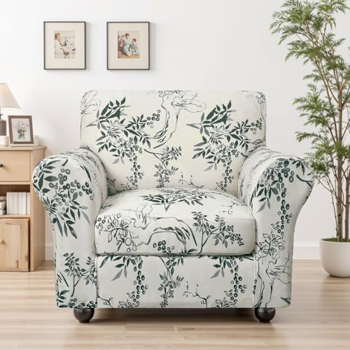 Image of SearchI Sofa Cover Couch Covers, 2 Pieces Armchair Slipcover with 1 Separate Cushion Cover Stretch Soft Furniture Protector for Living Room Couch Cover for Pets Kids(Armchair, Foliage)