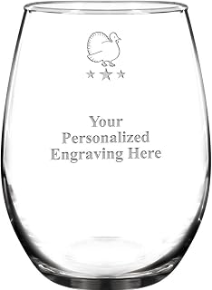 Custom Turkey Stemless Wine Glass Gift, Turkey Personalized 17 oz Glass For Red Or White Wine Includes Free Engraving
