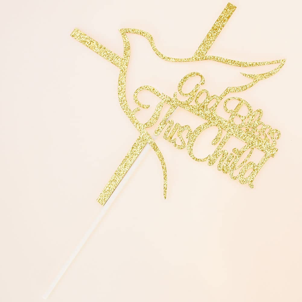 Bless This Child Gold Glitter Banner - First Communion, Baptism, Baby Shower Party Decoration Topper