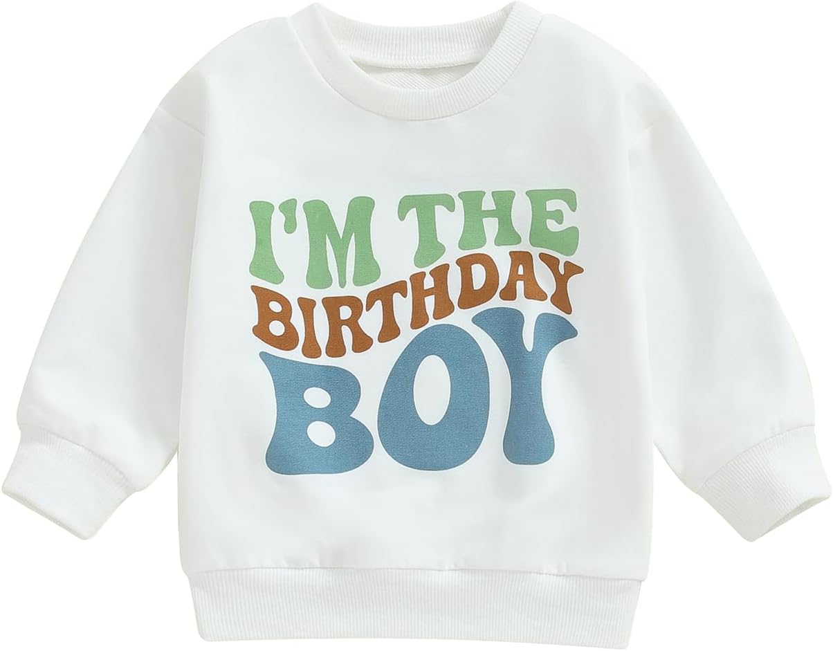 Carolilly Toddler Baby Boys Girls Birthday Jumper, Letters Printed Long Sleeve Round Neck sweatshirt Tops (6 months-4 Years)