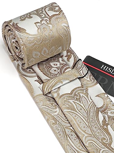 Image of HISDERN Men Floral Ties Woven Classic 3.4 inch Necktie Set Formal Tie Pocket Square for Wedding with Handkerchief Gift Box