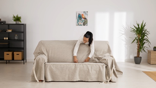 Universal Sofaüberwurf Für 3-Sitzer – Aus Chenille, In Hellgrau, Mit Gummibändern