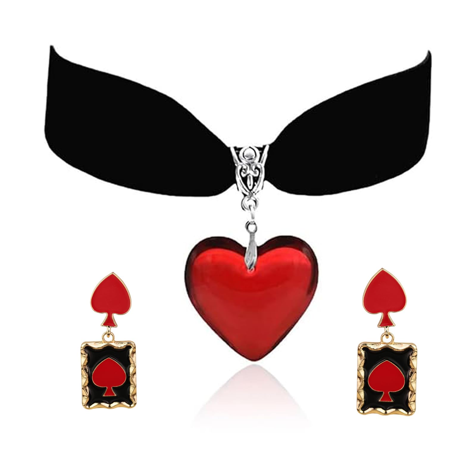 Queen of Hearts Earrings for Women Asymmetric Clock Poker Rabbit Dangle Earrings Red Heart Poker Drop Earring Queen of Hearts Costume Accessories Trendy Jewelry for Women