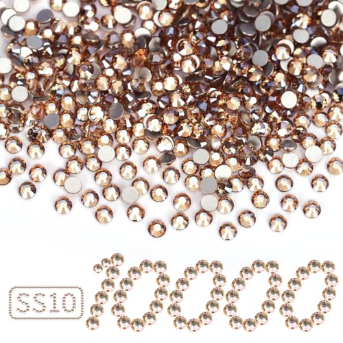 Image of 10000PCS Golden Shadow Rhinestones Bulk, Flat Back Crystal Glass Stone Round Gems,SS10, 2.7-2.9mm