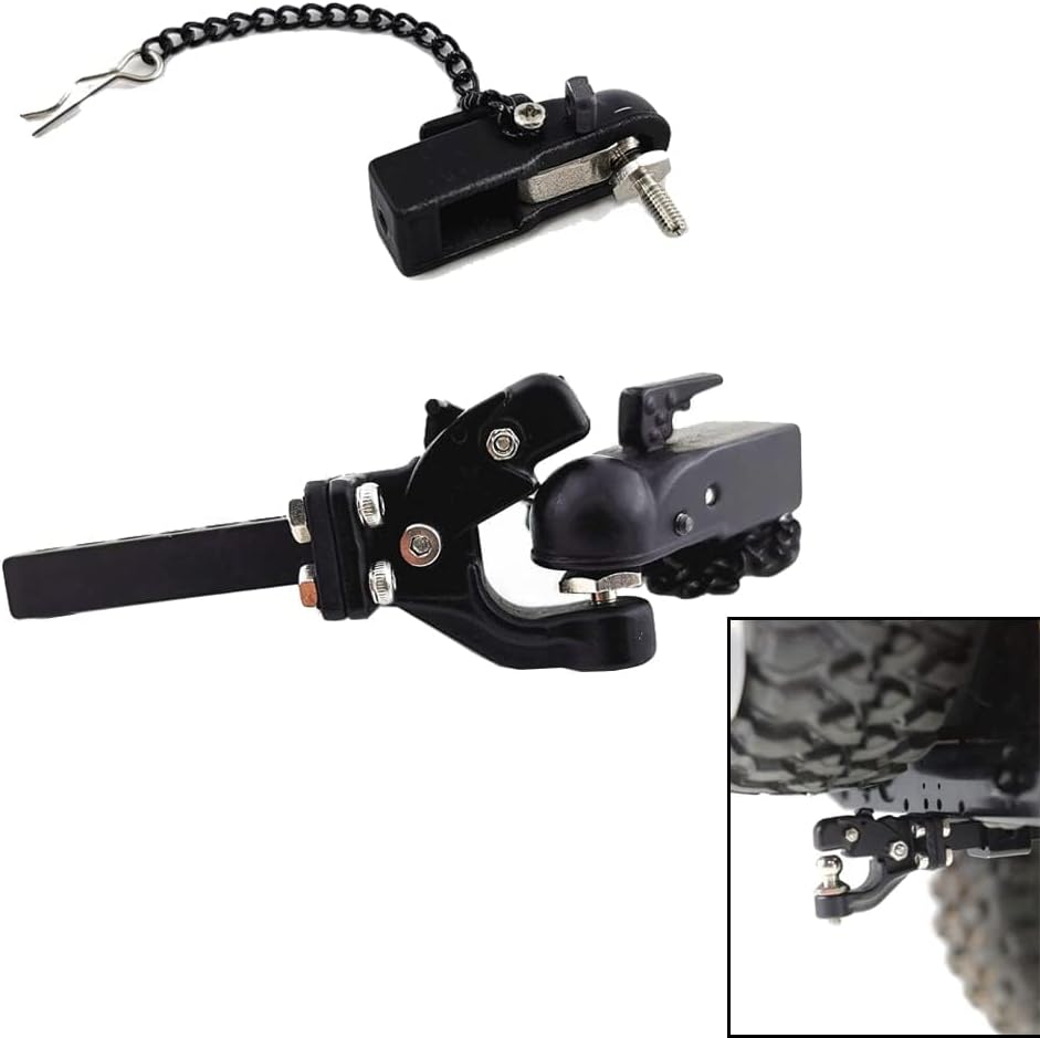 Metal Hitch Trailer Ball Buckle Simulation Link Component Suitable for SCX10 90046 Traxxas TRX4 1/10 RC Car, Black Trailer Link Coupler.