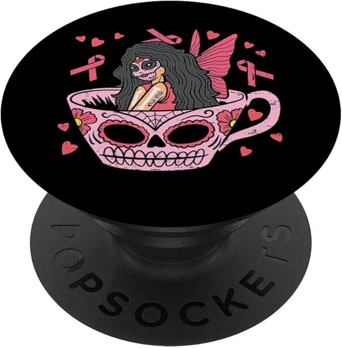 Sugar Skull Fairy In Tea Cup Breast Cancer Awareness Mexican PopSockets Swappable PopGrip