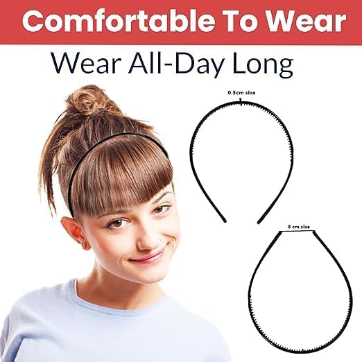 Image of Pack of 6 Black Hairbands for Girls, Women & Kids | Stylish & Fancy Headbands | Cute Hair Accessories for Party, School & Outings + 1 Black satin Scrunchie free
