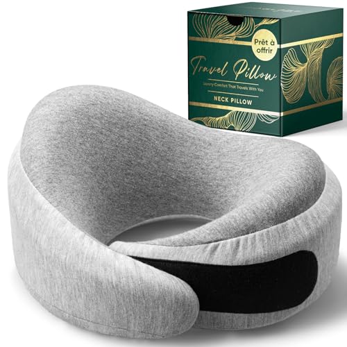 Proglobe Oreiller de voyage de luxe – Oreiller en mousse à mémoire de forme avec housse lavable en coton biologique, soutien de la tête à 360° et sac de...