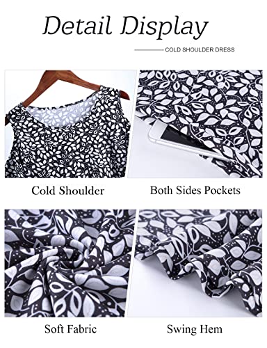 Image of Misyula Style Womens Summer Cold Shoulder Floral Flowy T-Shirt Dress with Pockets