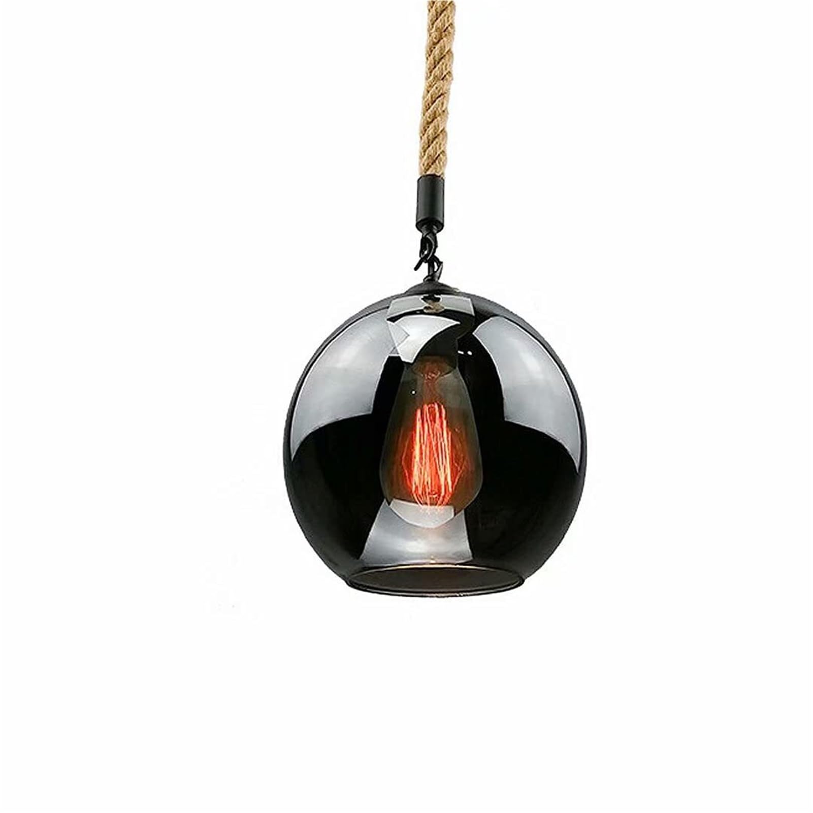 HUAYUSEDF Industrial Glass Ball Pendant Lamp Chandelier Hanging Lighting Ceiling Fixture Height Adjustable with Holder for Cafe Restaurant(Smoke Grey-20cm)