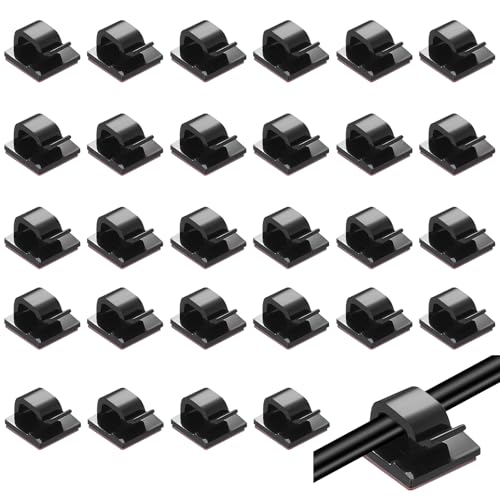 105 piezas de clips autoadhesivos para cables, sujetadores de cables adhesivos negros para gestión de cables en pared y debajo de escritorio, clips para cables Ethernet y TV miniatura 1