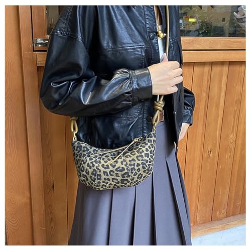 Image of Leopard Print Crescent Bag for Women Cheetah Print Hobo Crescent Crossbody Bag Casual Vintage Sling Half Moon Bag