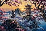 Samurái japonés y Flores de Cerezo Puzzle 1000 Piezas Adultos Y Niños,Premium,Regalo Ideal,Rompecabezas Sakura,Desafío,Deco Pared,14 Años+,Anti-estrés,Relax,Reto,Cartón,Educativo 70x50cm