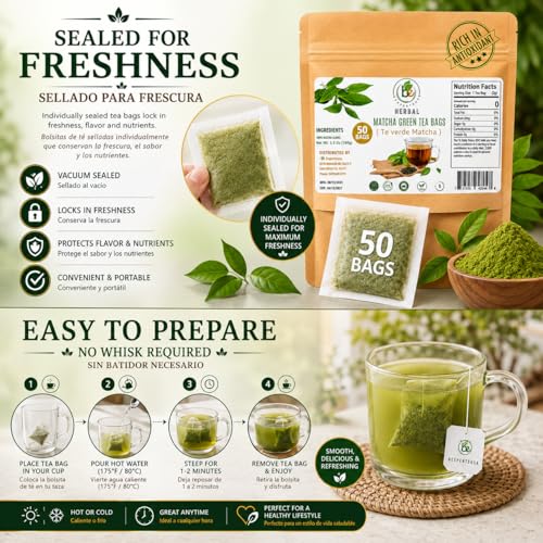 Té verde matcha 50 bolsitas 2 g cada una miniatura 6