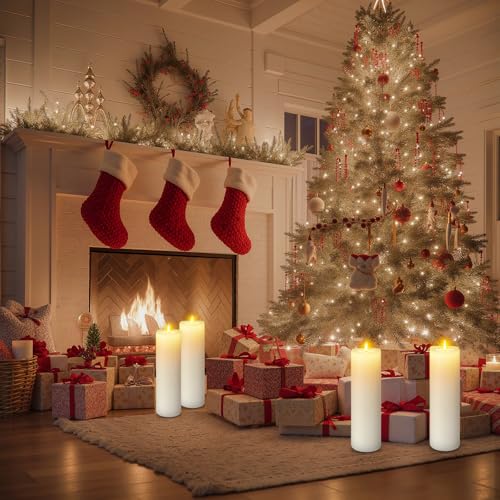 Image of 14 inch x 4 inch Large Outdoor Candles, Waterproof Flickering LED Flameless Candles with Timer, Battery Operated Candles with Remote Control Realistic Fake Pillar for Patio Porch Lanterns, White 2 Pack