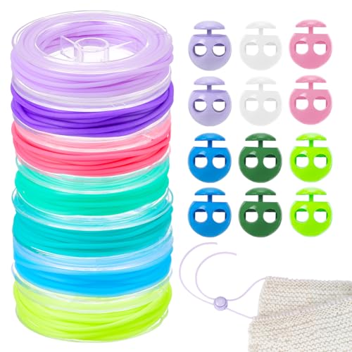 PH PandaHall 7 Rolls 38 Yards 7 Colors 2mm Hollow Rubber Tube Cord with 12 Pcs Stitch Stopper Set Knitting Stitches Holder Tip Covers Crochet Supplies for Hand Knitting Beading Bracelet Crafting